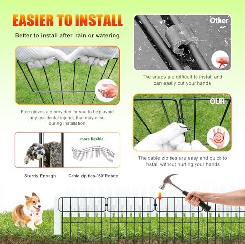 Animal Barrier Fence No Dig 10pcs Garden Fence 10.8ft(L) X17 H Dog Fence Panels 1.5" Gap No Dig Garden Borders for Yards, Metal Fence Panels Outdoor Rustproof