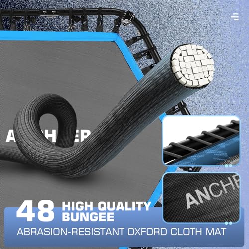 ANCHEER 40" Foldable Mini Trampoline Max Load 450lbs, Fitness Trampoline with Bungees, Adjustable Foam Handle, Indoor Exercise Trampoline for Adults Inoor/Garden Workout (Blue 50'')