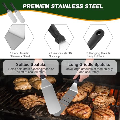 22PCS Blackstone Griddle Accessories, Flat Top Grill Accessories for Blackstone and Camp Chef, Griddle Spatula Set with Metal Spatula, Enlarged Spatulas, Basting Cover, Scraper for Outdoor Barbecue