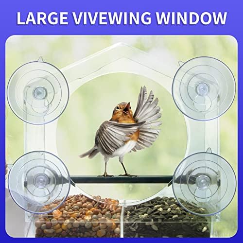 AIKS Window Bird Feeder with 4 Extra Strong Suction Cups, Large Outdoor Bird House for Cardinals Bluebird Chickadees etc.