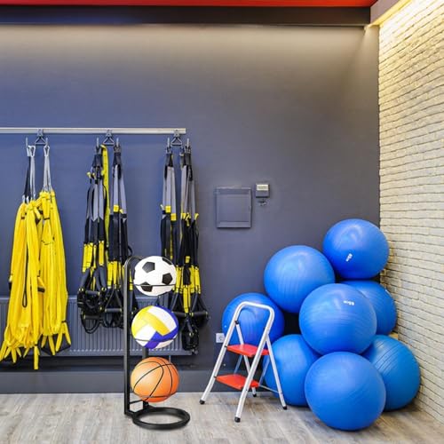 Apujent Ball Storage Rack, Football Stand, Ball Storage Garage, Ball Holder, Sports Equipment Storage for Garage, Basketball Organizer Rack, Columnar Vertical Ball Racks for Indoor Rooms and Gyms