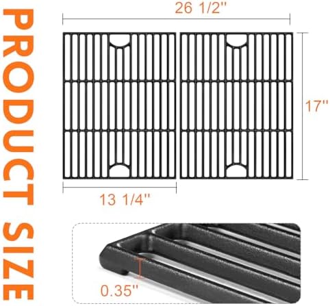 GGC 17 Inch Grill Grates Replacement for Nexgrill 4&5 Burner 720-0830H 720-0783E 720-0670A 720-888N, Kenmore 41516106210, Charbroil 463241113, 2PCS Cast Iron Cooking Grates(17" x 13 1/4" Each)