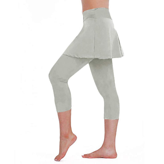 Aniywn Women's Leggings Skirt, Skirted Leggings, Active Skirt with Pockets, Tennis Pants Sports Fitness Culottes (Small, Beige)