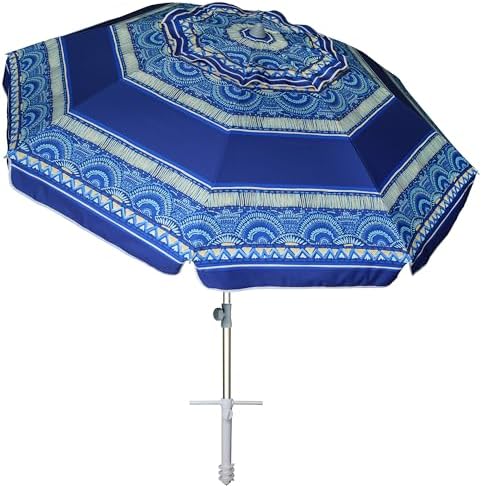 AMMSUN 7ft Heavy Duty High Wind Beach Umbrella with Sand Anchor & Tilt Sun Shelter, UPF50+ Protection Outdoor Sunshade Umbrellas and Parasols Carry Bag for Patio Garden Beach Pool Backyard