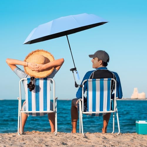 Beach Chair Umbrella with Clamp Clip on Umbrellas for Chair 42 Inches Adjustable Sun Umbrella for Camping Outdoor Chair UPF 50+ Folding Umbrella for Travel Plant Shade Wheelchair