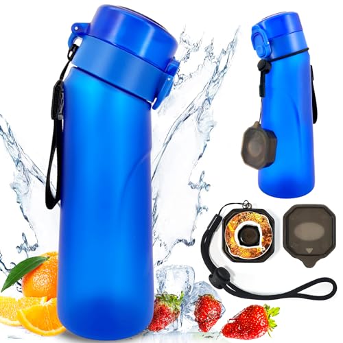 Jcxuot Air Water Bottle with Flavor Pods, 750ML Scent Water Cup with Flavor Pods Box，0% Sugar Fragrance Water Bottle Suitable for Outdoor Sports (Blue+1pods)