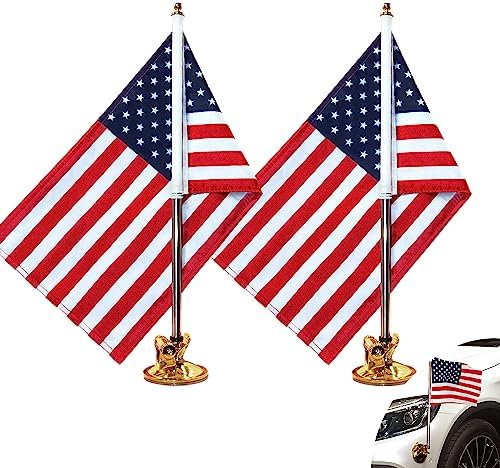 Anley US National Car Flag & Flagpole with Air Suction Mount - Outdoor Suction Cup Style Flag Pole for Car, Truck, Boat and Vehicle with American Flag (Set of 2)