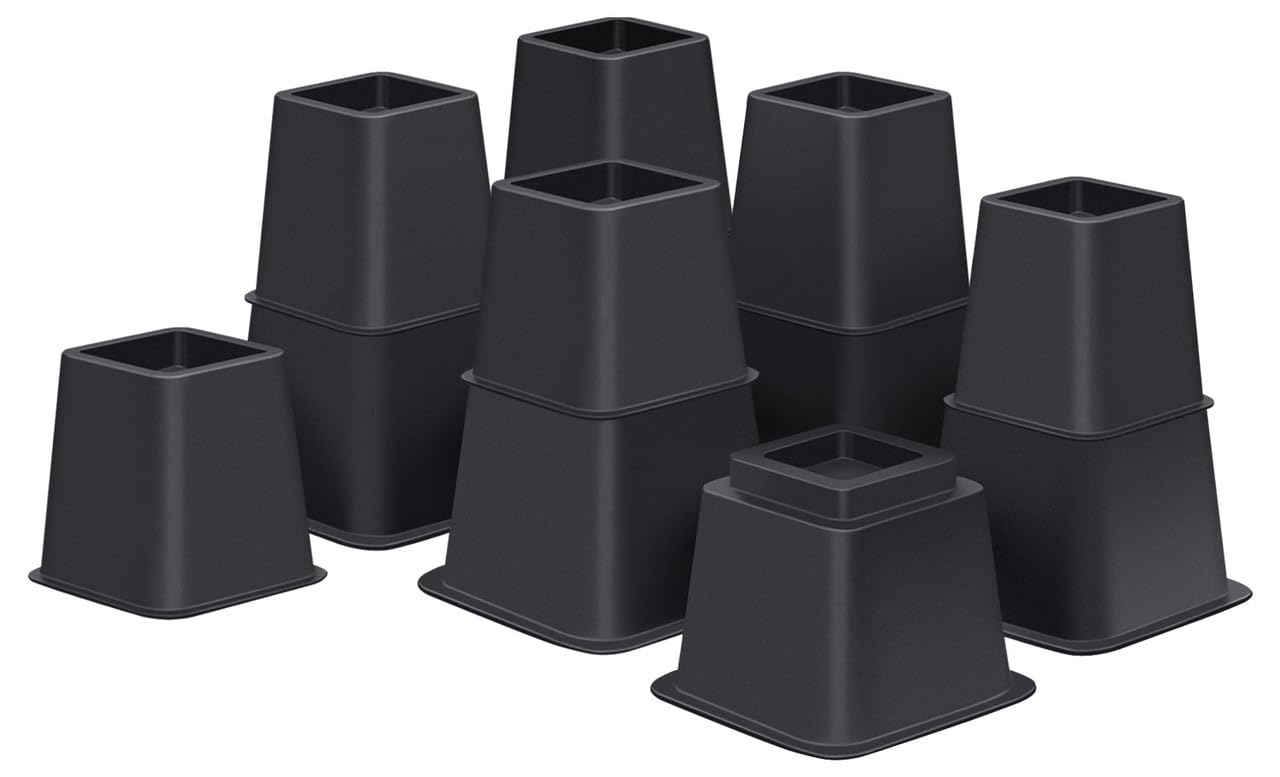 ANNKUT Bed Risers 8 inch Heavy Duty,Elevation in Heights 3, 5, 8 Inch，Adjustable Furniture Risers for Chair Table and Desk Legs Lifting (6 Pack,Black)