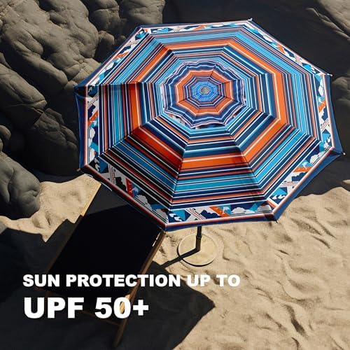 AMMSUN 7ft Heavy Duty High Wind Beach Umbrella Parasols with sand anchor & Tilt Sun Shelter, UV 50+ Protection Outdoor Sunshade Umbrellas Carry Bag for Patio Garden Pool Backyard Multicolor