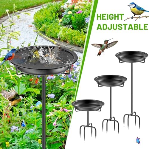 Metal Bird Bath for Outside Garden Birdbath Bowl, 36.2" Height Freestanding Bird Feeders for Outdoors with 4 Prongs Base Stake, Standing Birdfeeders for Yard Lawn Decor (Black)
