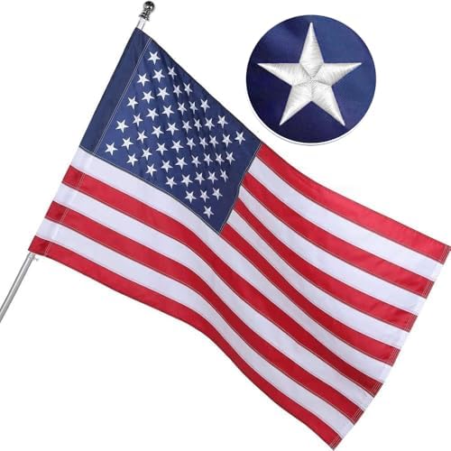 American Flag For Outside 2.5x4 Ft Pole Sleeve Banner Style-Embroidered Stars,Sewn Stripes,Water Resistant,Heavy Duty Durable New Nylon USA US Outdoor Indoor Flags (Pole NOT Included)