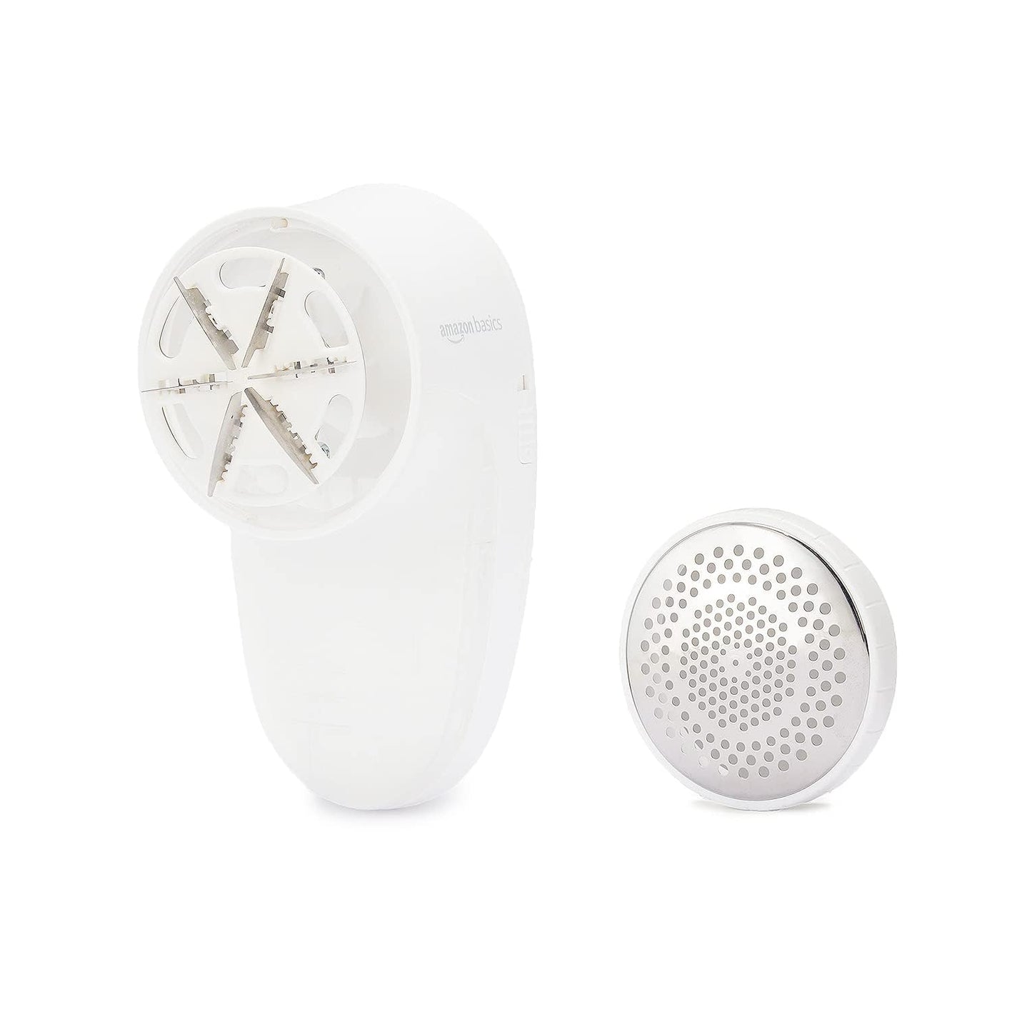 Amazon Basics Battery Operated Fabric Shaver for Lint and Fuzz Removal, Includes 2 Spare Blades, White
