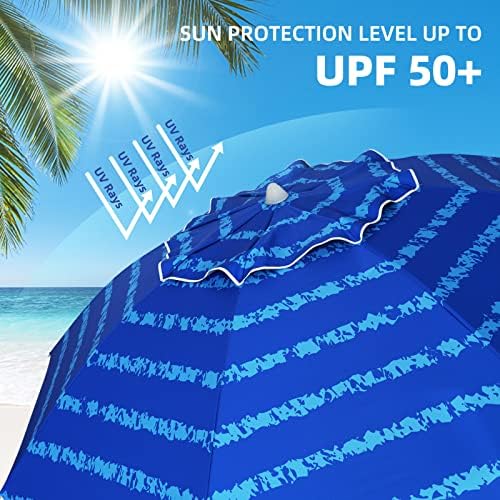AMMSUN Beach Umbrellas for Sand Heavy Duty Wind Portable, 6.5 ft Beach Umbrella with Sand Anchor & UV Protection, Carry Bag for Outdoor Patio Garden Outdoor, Blue