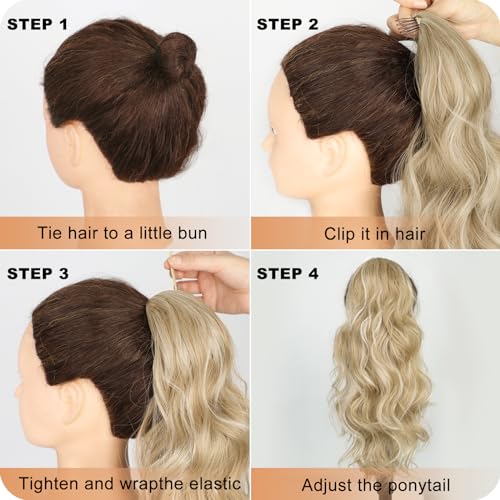 ALXNAN Ponytail Extension,Drawstring Ponytail Hair Extensions Black Long Curly Wave Ponytail for Women