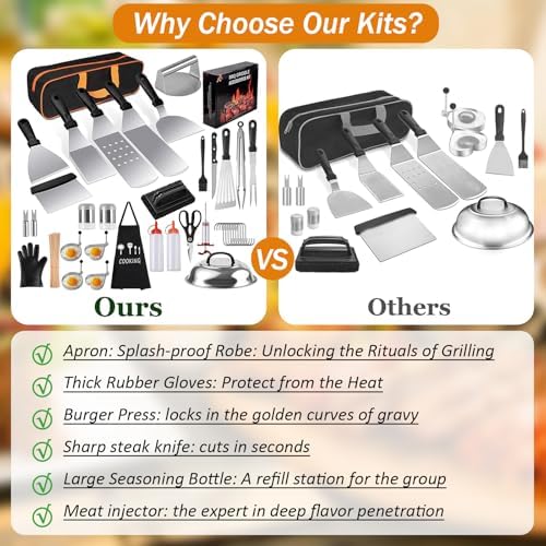 139 Pcs Griddle Accessories Kit for Blackstone Griddles - Upgraded Flat Top Grill Accessories with Enlarged Spatulas, Melting Dome, Scraper BBQ, Perfect for Outdoor Grilling, Camping, Father’s Day