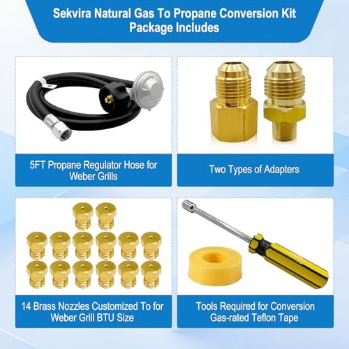 For Weber Natural Gas Conversion Kit,Natural Gas to Propane Conversion Kit for Weber Genesis,Genesis II,Spirit II 310/315/210–5FT Propane Regulator Hose for Weber Grills,14 Orifices,Fittings & Tools.
