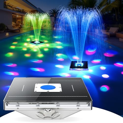 Solar Pool Fountain with Light Show, 2025 Upgraded Large Solar Pool Water Fountains, Floating Fountain for Above Ground Pool,Solar Floating Pool Fountains Pump for Pond-1PK(White)