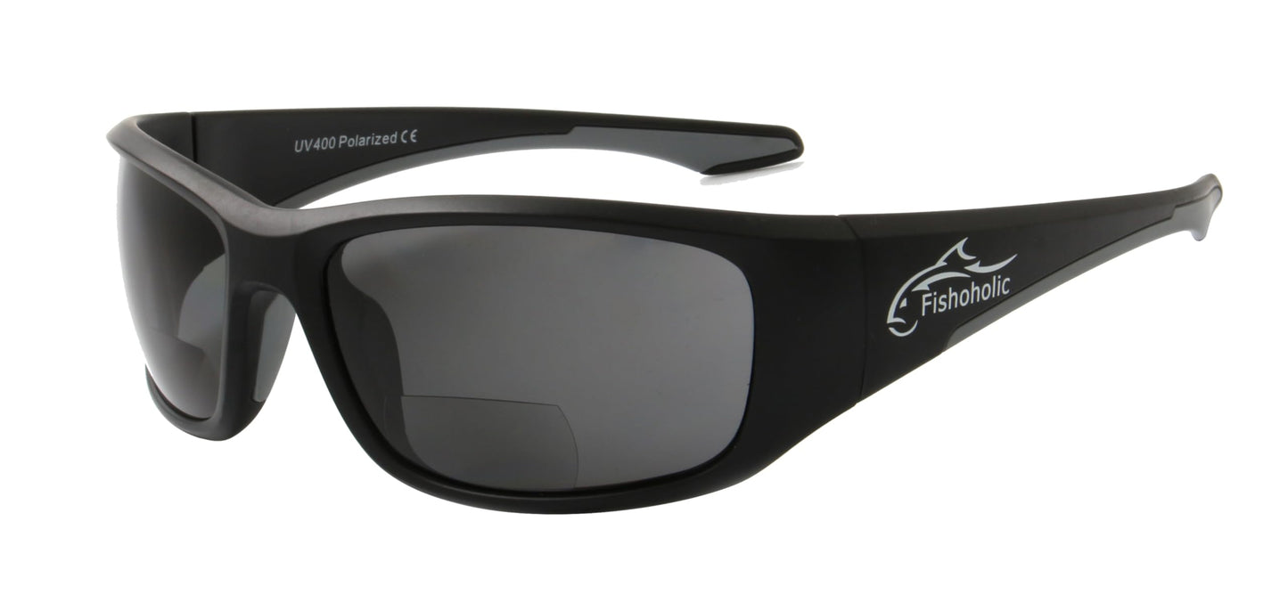 Fishoholic BiFocal - x1.5 x2.0 x2.5 (Reader) Magnification - Polarized Bi-Focal Fishing Sunglasses - UV400 Great Fishing Gift (Vx2.0-MB-MB-gry)