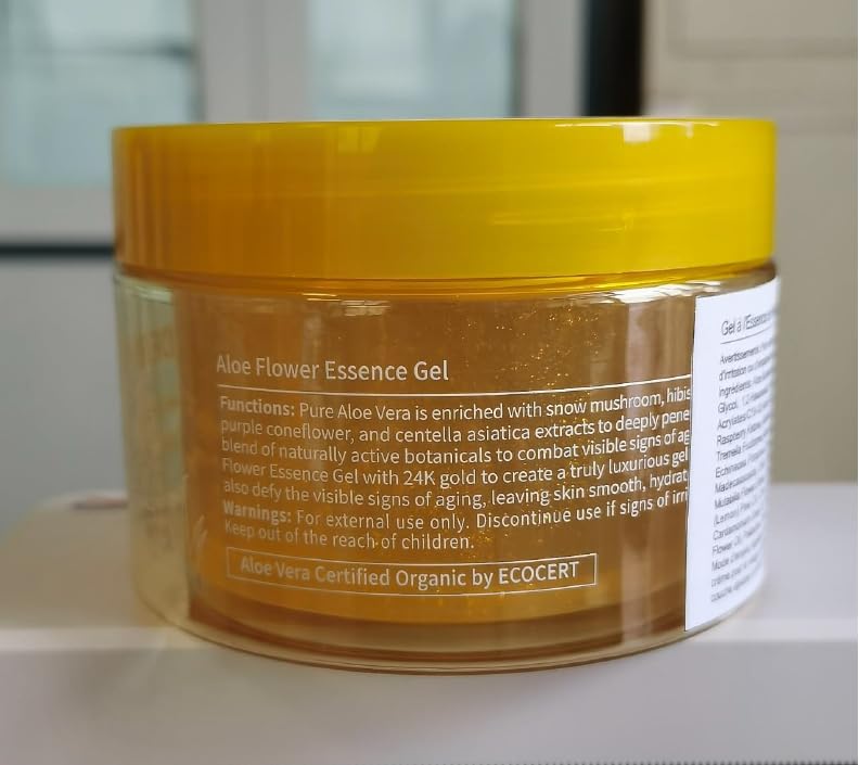 Aloderma Age-Defying Aloe Flower Essence Gel with 24K Gold Leaf, Made within 12 Hours of Harvest - Luxurious Aloe Gel with Allantoin & Hyaluronic Acid for a Shimmering, Youthful Complexion, 7oz 3-Pack