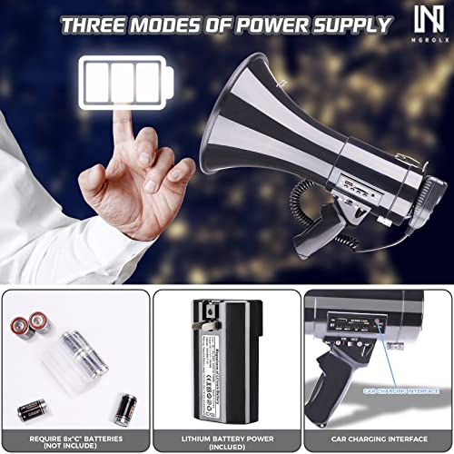 MGROLX 50 Watt Professional Bluetooth Megaphone Bullhorn Speaker with Rechargeable Battery & Portable Strap - Siren and Recording - USB/SD/AUX Input - for Police, Cheerleading, Outdoor