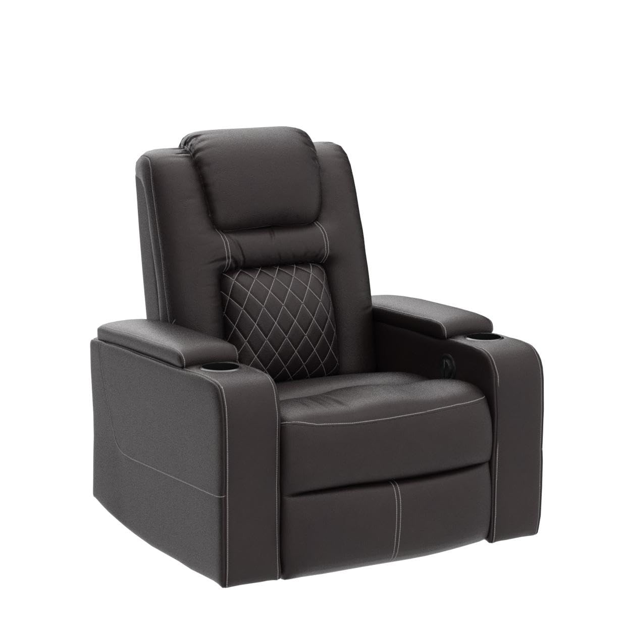 CANMOV Electric Power Recliner Chair with USB Ports and Cup Holders, Breathable Leather Home Theater Seating with Hidden Arm Storage (Brown)