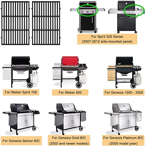 GasSaf 7638 Grill Grates for Weber Spirit 300 310 315 320 330, 17.5x12 Cast Iron Grates for Genesis 1000-3500, Genesis Gold Silver Platinum B/C, Spirit 700, Weber 900, Replace Grill Parts 7639 65906
