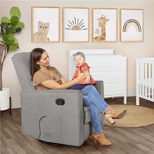 Evolur Raleigh Glider in Light Grey, Upholstered Plush Seating 360° Swivel Glider Rocking Chair, FSC Certified, Greenguard Gold & JPMA Certified Nursery Glider Recliner