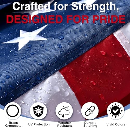 American Flags for Outside 3x5 FT- Heavy Duty US Flag USA Flag with Embroidered Stars, Sewn Stripes & Brass Grommets, Weather-Resistant, 4th of July Decorations