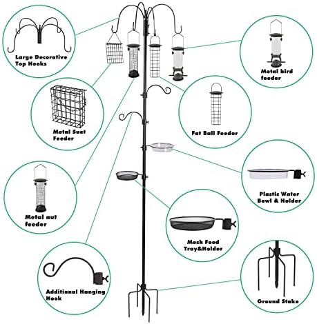ERYTLLY Bird Feeding Station Kit Bird Feeder Pole Wild Bird Feeder Hanging Kit Planter Hanger Multi Feeder Hanging with Metal Suet Feeder Bird Bath for Attracting Wild Birds