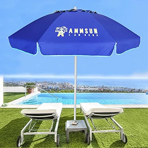 AMMSUN 6.5 ft Heavy Duty Beach Umbrella for Sand with tilt Air Vent Sun Shelter, UV 50+ Protection Outdoor Sunshade Umbrellas and Parasols with Carry Bag for Patio Garden Beach Pool Backyard Navy