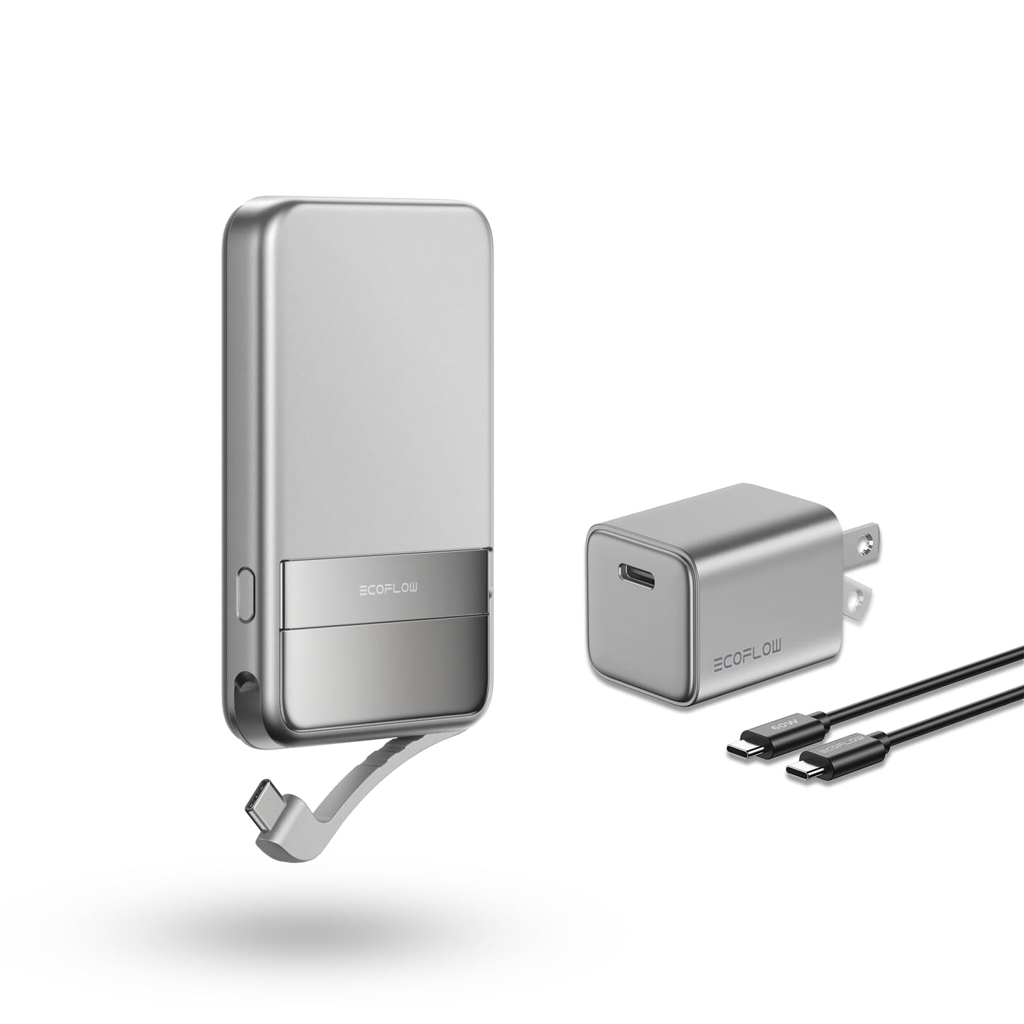 EF ECOFLOW Rapid Power Bank Wireless 5000mAh & 30W GaN USB C Charger, Qi2 Certified Ultra-Fast Magnetic Portable Charger with Stand & Built-in Cables, Battery Pack Compatible with iPhone 16/15/14/13