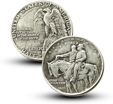 Antique Silver Dollar Coins, 1925 Stone Mountain Memorial Half Dollar Silver Coins, Old Coin for Collectors, American Historical Culture Ancient Coin Collection History Buffs