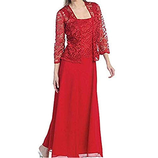 Aniywn Women Plus Size Two Piece Long Sleeve Party Dress Lace Solid Color Elegant Long Maxi Dress Mini Dress