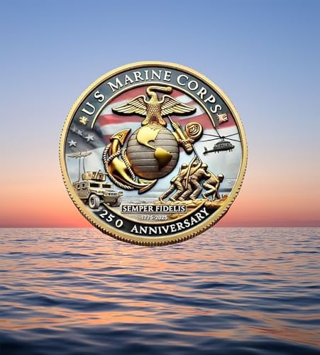 Marine Corps 250th Anniversary Coins, USMC Military Challenge Coin-Army, Navy, Marine Corps, Patriotic Military Gift for Veterans & Collector (Color C)