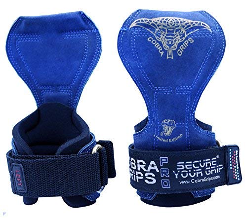 Cobra Grips PRO Weight Lifting Gloves Heavy Duty Straps Alternative to Power Lifting Hooks Power Lifting for Deadlifts with Built in Adjustable Neoprene Padded Wrist Wrap Support (PRO Blue Leather)
