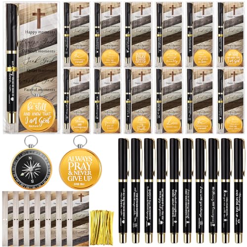 Spakon Christian Gifts for Men, Religious Gifts for Church Include Bible Verse Pens Compass Religious Bible Bookmark Inspirational Catholic Scripture Gifts for Church Sunday School (Classic,20 Sets)