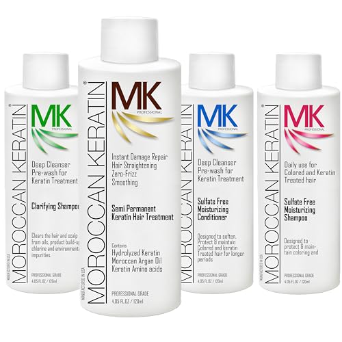 Moroccan Keratin Hair Treatment Straightening Blowout Brazilian Smoothing Professional Results Salon and Home Use , Long Lasting organic results 4-6 months 4pc Set