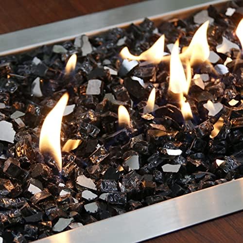 10 lbs Fire Glass, 1/2 Inch Black Reflective Fire Glass for Propane Fire Pit, Fire Pit Glass Rocks Safe for Fireplace, Table and Landscaping