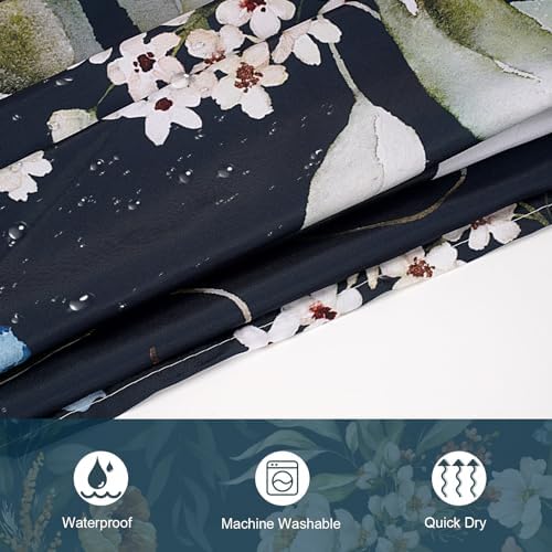 Amaredom Black Floral Shower Curtain, Colorful Flowers Shower Curtain for Bathroom, Waterproof Fabric Shower Curtain Set with 12 Hooks 72x72 Inches