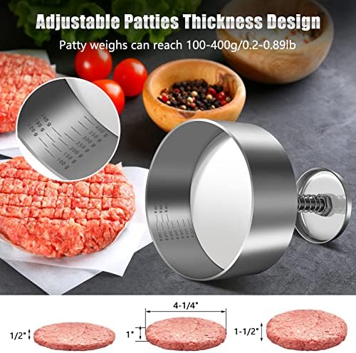 Burger Press, Adjustable Hamburger Meat Press, 304 Stainless Steel Non Stick Patty Press, BPA Free, Suitable for Beef, Burgers and Cooking, Ideal for BBQ and Homemade Hamburge