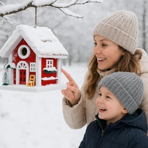 Masterpiece Bluebird House for Outside - Solid Cedar Wood Bird House Bird Feeder for Outdoor - Stainless Hardware - 2 Optional Hole Size 1.5" /1.25" - Garden Center Piece (Red Mansion)