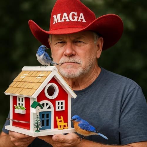 Masterpiece Bluebird House for Outside - Solid Cedar Wood Bird House Bird Feeder for Outdoor - Stainless Hardware - 2 Optional Hole Size 1.5" /1.25" - Garden Center Piece (Red Mansion)