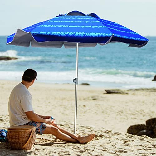 AMMSUN 7 Foot Heavy Duty HIGH Wind Beach Umbrella with sand anchor Vent Tilt Portable Sun Shelter, UV 50+ Sun Protection Outdoor Sunshade Umbrellas Carry Bag for Patio Garden Pool Backyard Multicolor