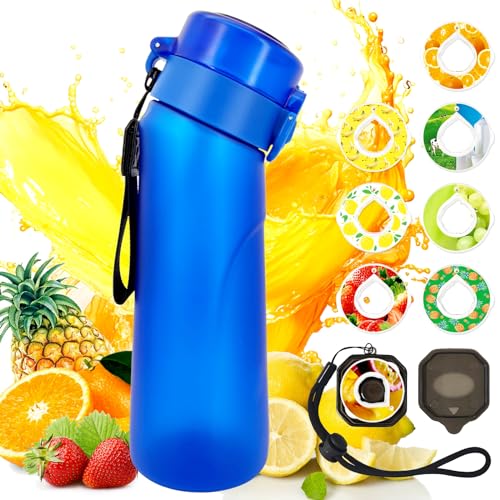 Jcxuot Air Water Bottle with Flavor Pods, 750ML Scent Water Cup with Flavor Pods Box，0% Sugar Fragrance Water Bottle Suitable for Outdoor Sports (Blue+8pods)