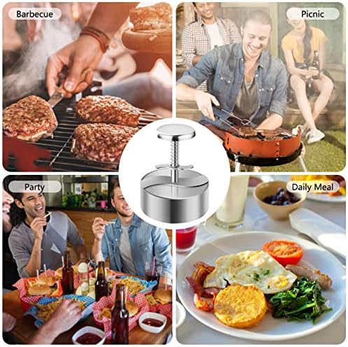 Burger Press, Adjustable Hamburger Meat Press, 304 Stainless Steel Non Stick Patty Press, BPA Free, Suitable for Beef, Burgers and Cooking, Ideal for BBQ and Homemade Hamburge