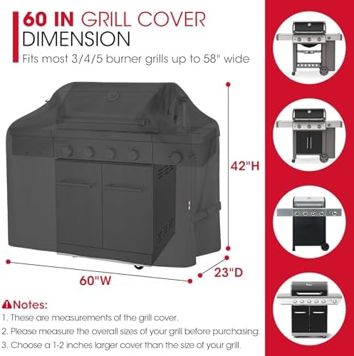 Unicook Grill Cover 60 Inch for Outdoor Grill, Heavy Duty Waterproof BBQ Cover with Side Handles and Air Vents, Weather Resistant, Compatible with Weber Charbroil Nexgrill Kenmore Gas BBQs, Black