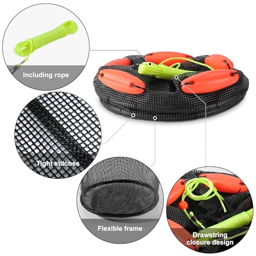 Large Foldable Floating Fish Basket for Live Caught Fish, Collapsible Mesh Bait Pen, Portable Kayak Fishing Live Well, Heavy Duty Coated Fishing Net Bag