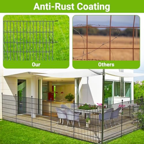 10 Panels No Dig Decorative Outdoor Garden Fence for Yard, 40 in(H) X 23.6 ft(L) Animal Barrier Fencing Rustproof Metal Wire Panel Border for Dog, Rabbits, and Patio Temporary Ground Stakes