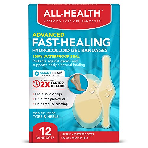 All Health Advanced Fast Healing Hydrocolloid Gel Bandages, Assorted Sizes, 12 ct | 2X Faster Healing for First Aid Blisters or Wound Care
