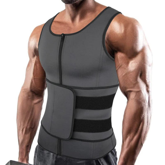 SHAPERIN Sweat Sauna Vest for Men Waist Trainer Body Shaper Zipper Neoprene Tank Top with Adjustable Belt Gray S